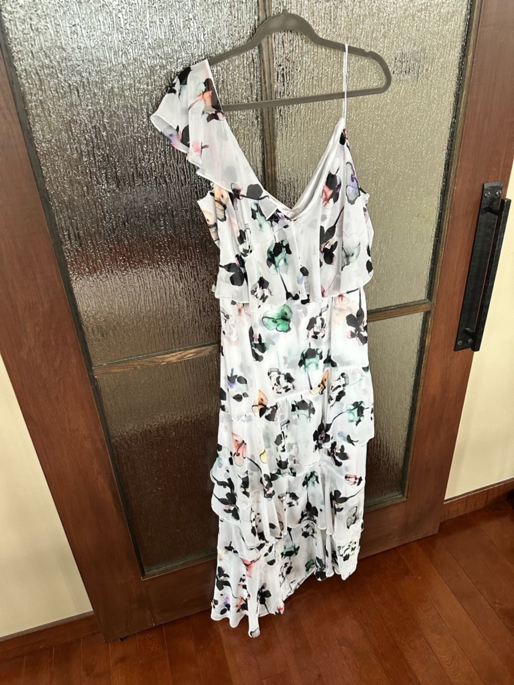 ML Monique Lhuillier Asymetrical Ruffle Gardenia Floral Dress size 16 - Picture 2 of 9